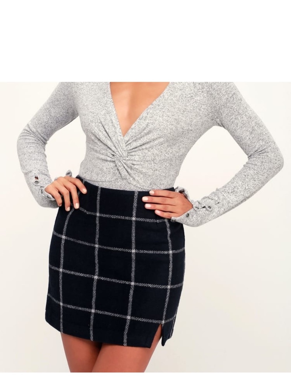 Lulu's Spence navy blue Plaid Mini Skirt size small 
soft felted wool look